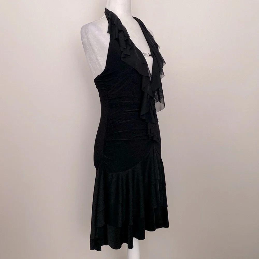 Vintage 90’s Venus black ruffle ruched bodycon mini dress - Picture 2 of 13